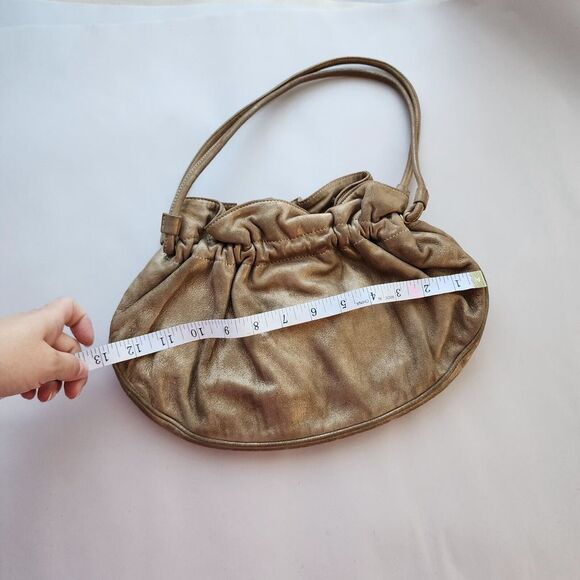 BALLY EUC Tan Gold Suede Leather Pleated Cloud Bag Puffy made In Italy $1,300 - Picture 7 of 9